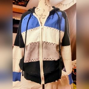 Blue, white and grey sweater